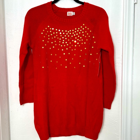 Wonder Nation Holiday Sweater Dress w/ Gold Sequin Detailing, Red Size XL(14-16) - Picture 1 of 6